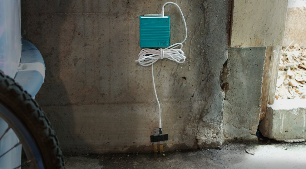 Twine + moisture sensor monitoring a basement.
